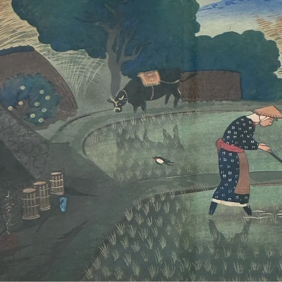 1950s Japanese Woodblock Print by Bakufu Ohno “Weeding Rice” - Picture 5 of 14